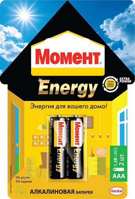 Батарейки Момент Energy 2098784 ААA 1,5V LR03 (х 2 блистер)