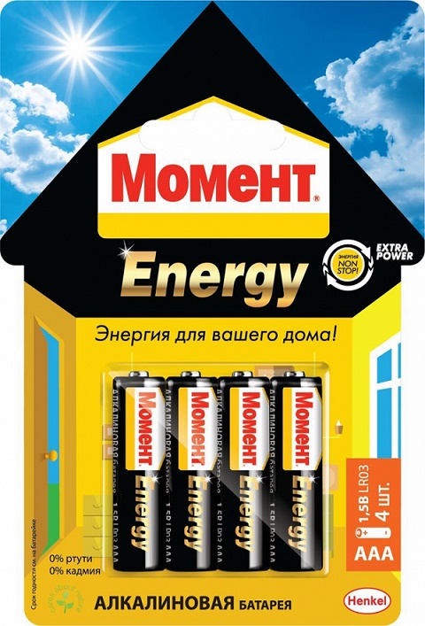 Батарейки Момент Energy 2098785 АAА 1,5V LR03 (х 4 блистер)